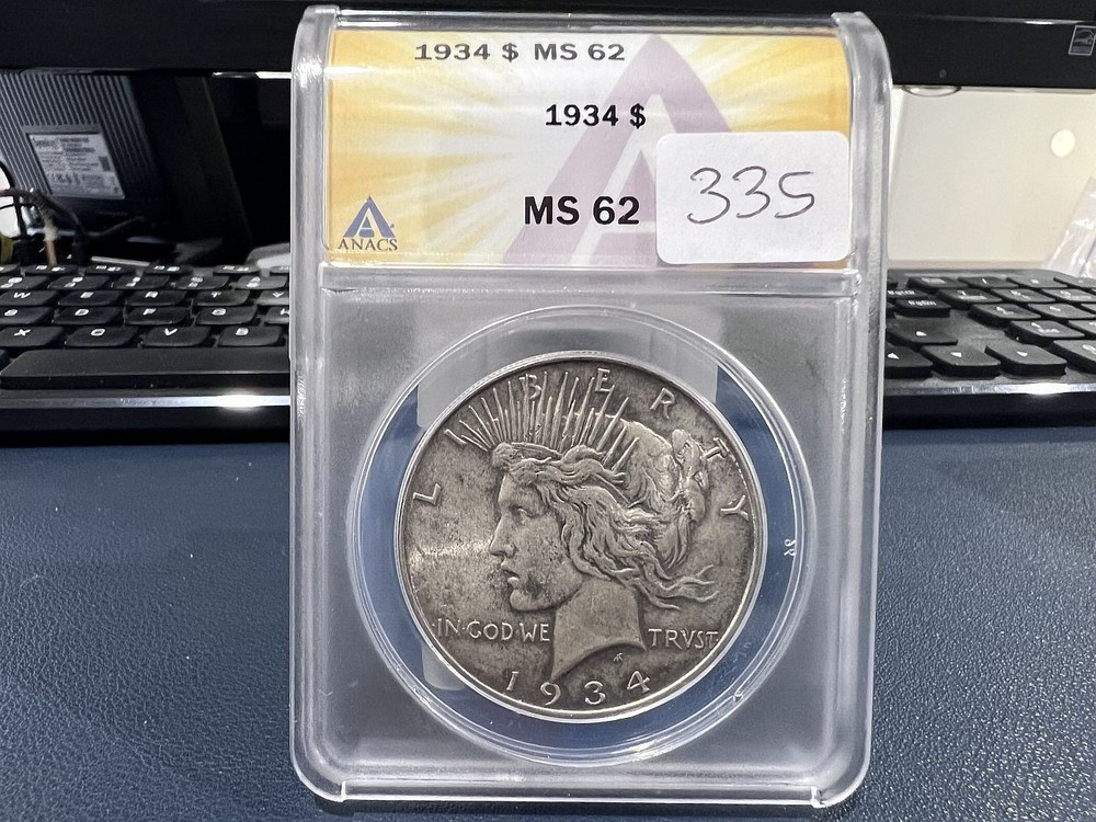 1934 $1 Peace Silver Dollar Anacs MS62 (ABX)