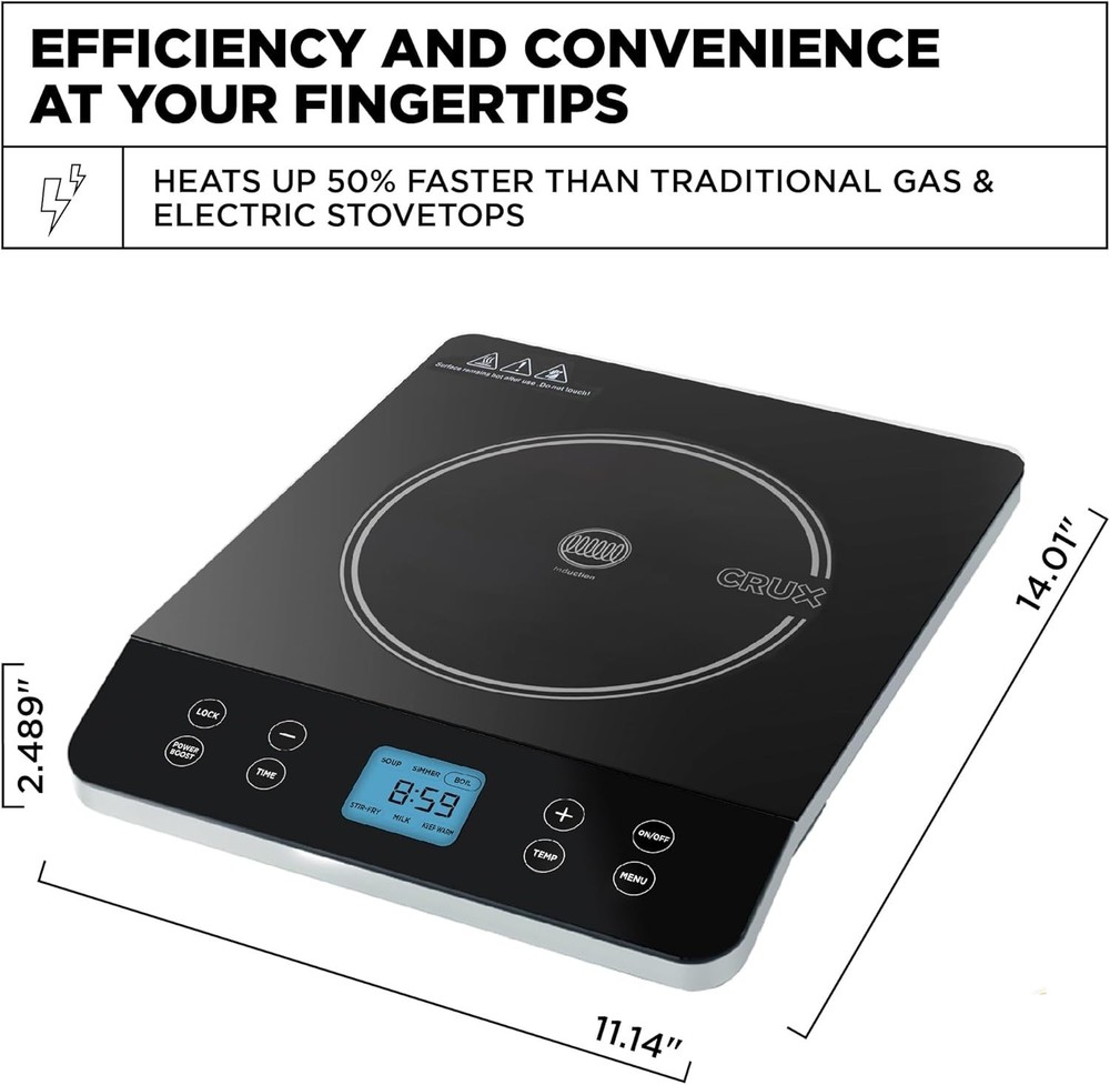CRUX PORTABLE INDUCTION COOKTOP, PROGRAMMABLE SINGLE BURNER, 1800 WATT - BLACK