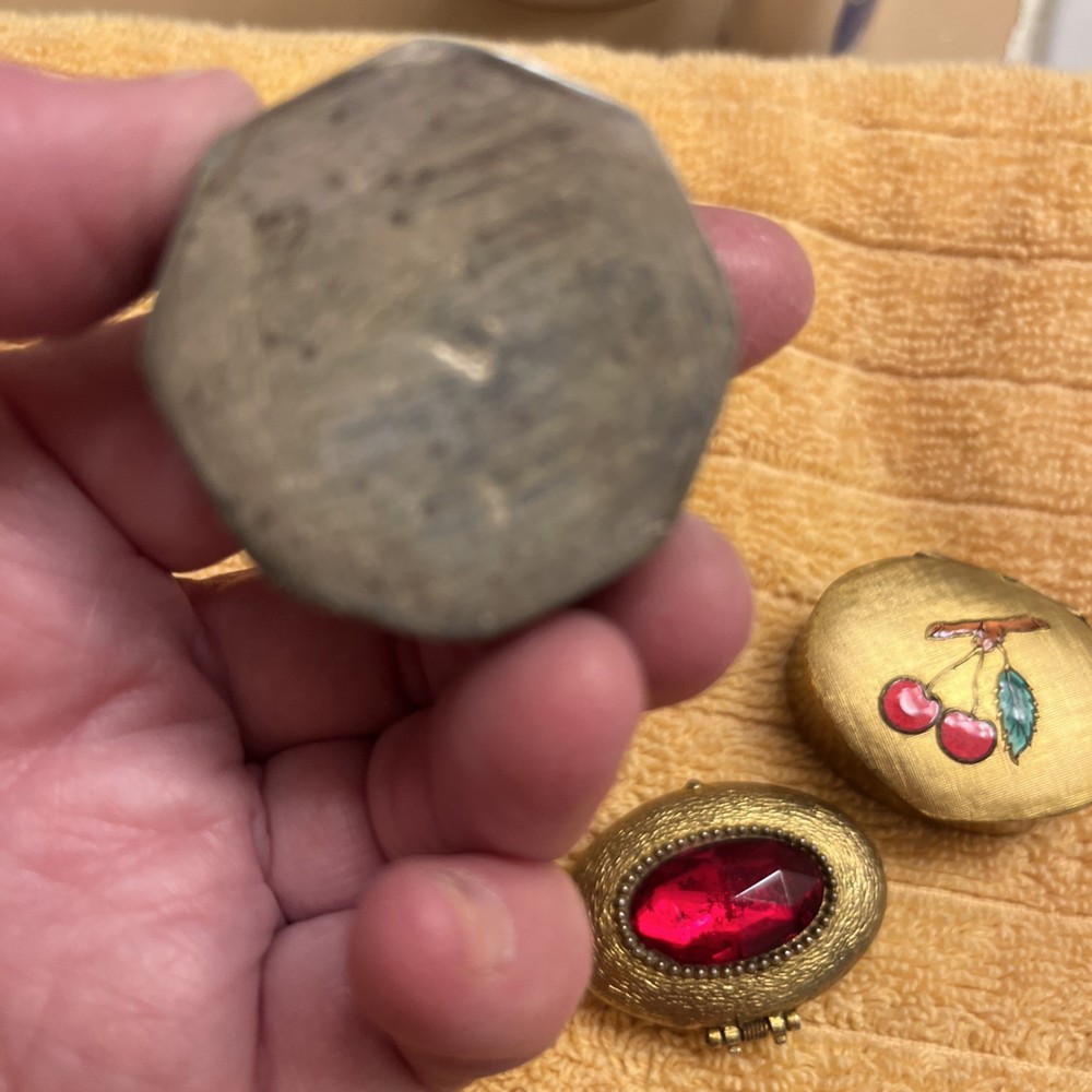 Trinket/pill Boxes (3) Cherries Red Ruby Heaven Scent Perfume Octagonal Sterling