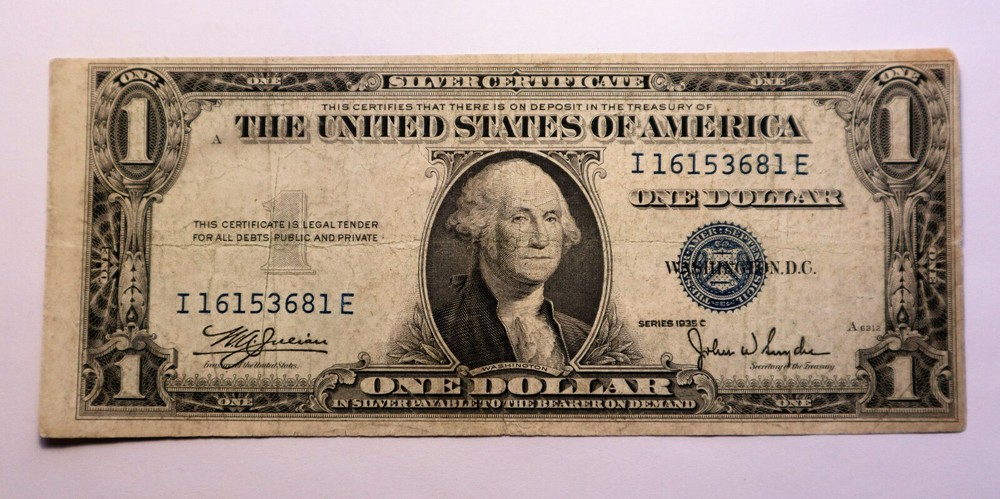 1935C 1$ SILVER CERTIFICATE MISALIGNMENT ERROR NOTE