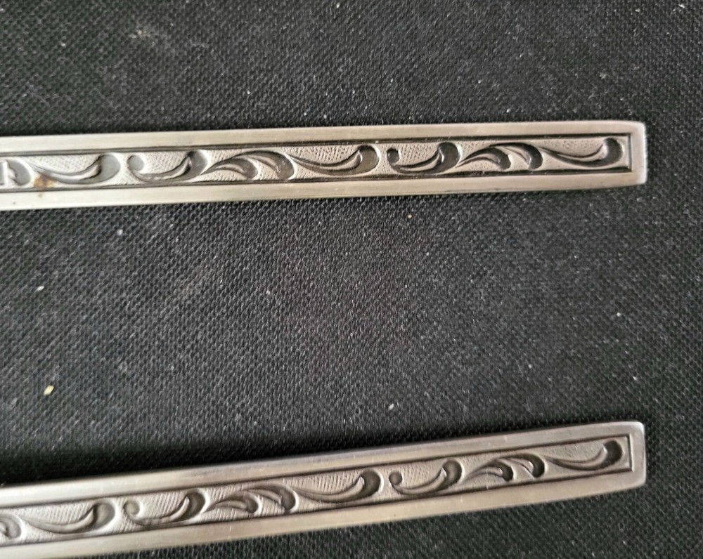 Vintage ONEIDA MCM Stainless Salad Spoon & Fork Serving Set Japan Scroll Pattern