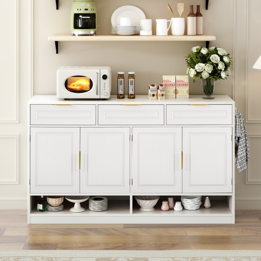 U-Style Farmhouse Sideboard with 3 Drawers & 4 Doors,59.1" Multi-Functional St