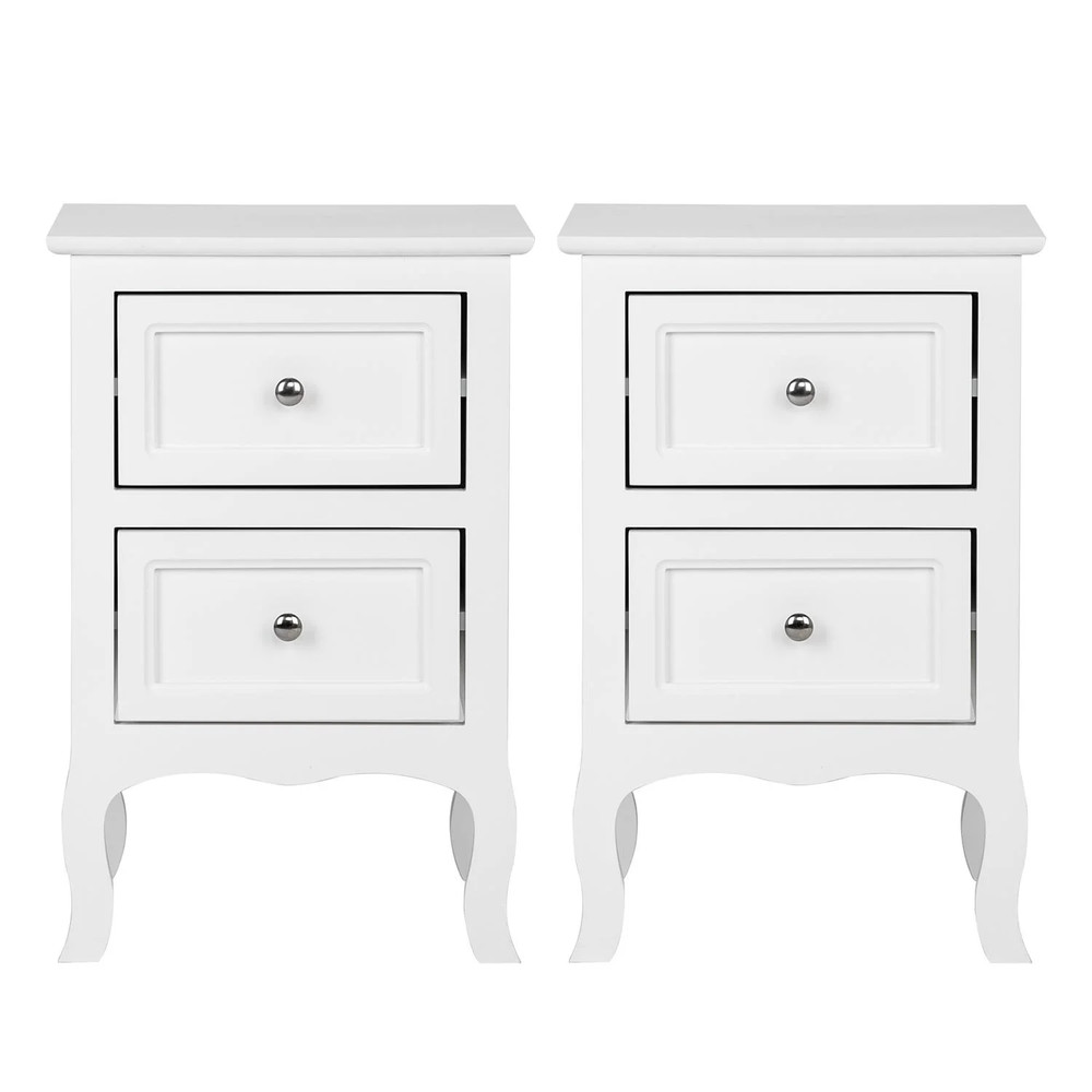 Set of 2 Nightstand, Side Table Night Table,White