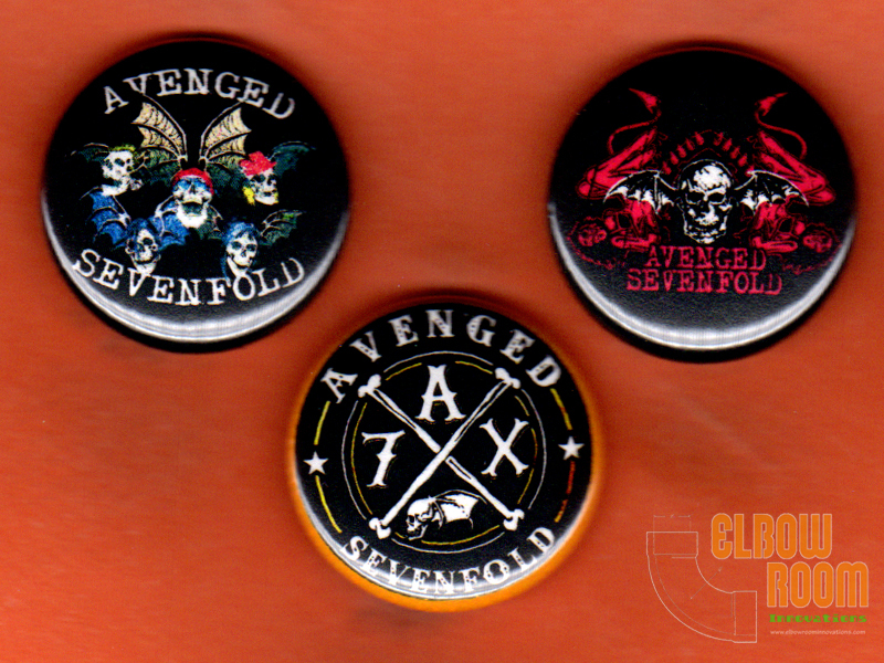 Set of three 1" Avenged Sevenfold pins buttons rock band group