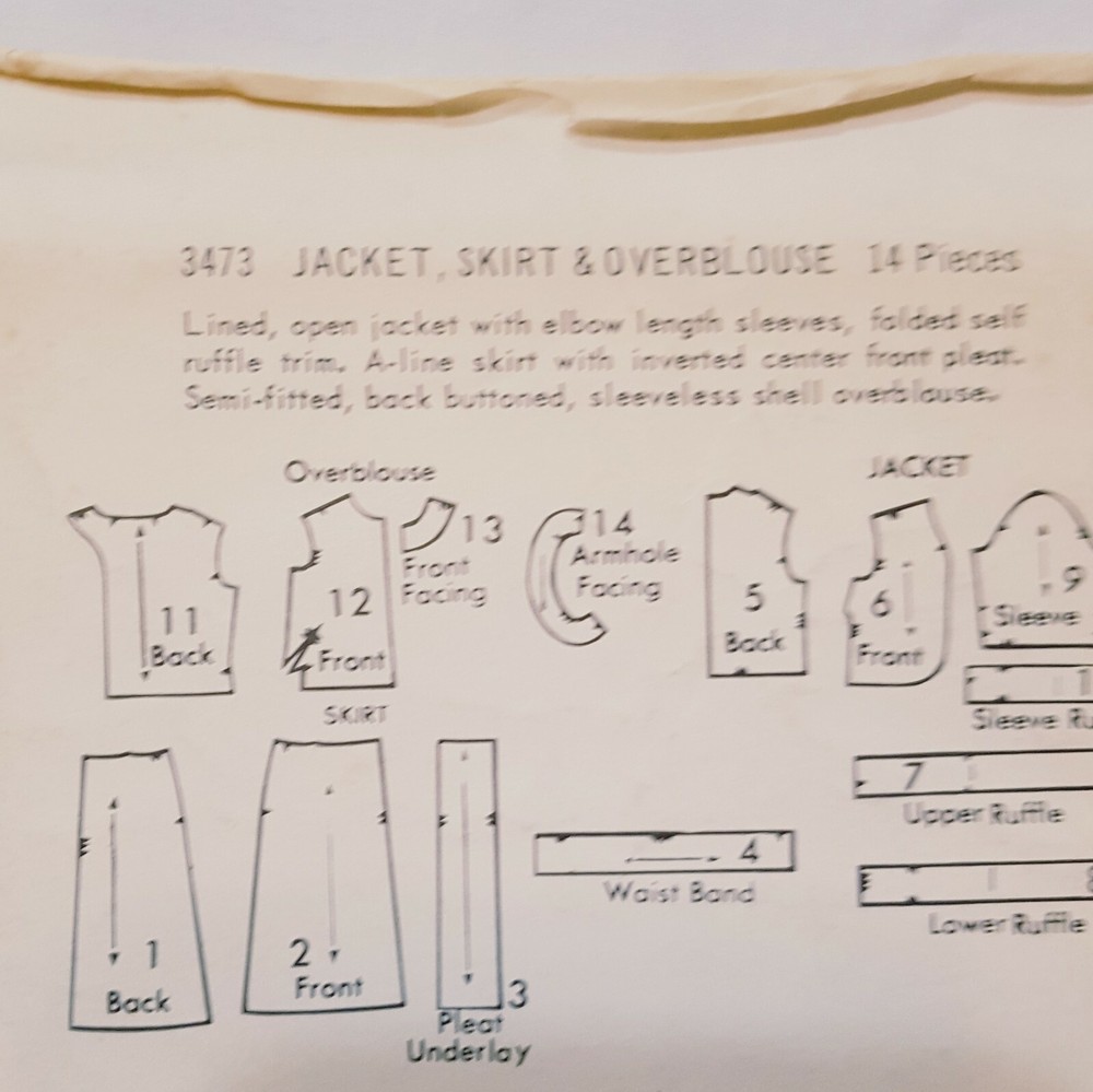 Jacket Skirt Blouse Pattern Misses Size 12 Butterick 3473 VTG UnCut Bust 32"