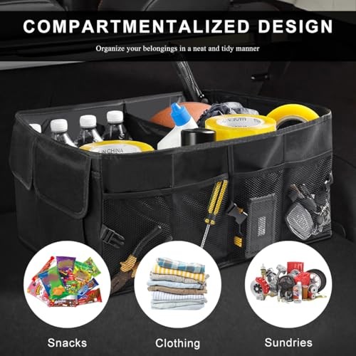Car Trunk Backseat Organizer, Collapsible Multi Compartment Cargo Storage Box
