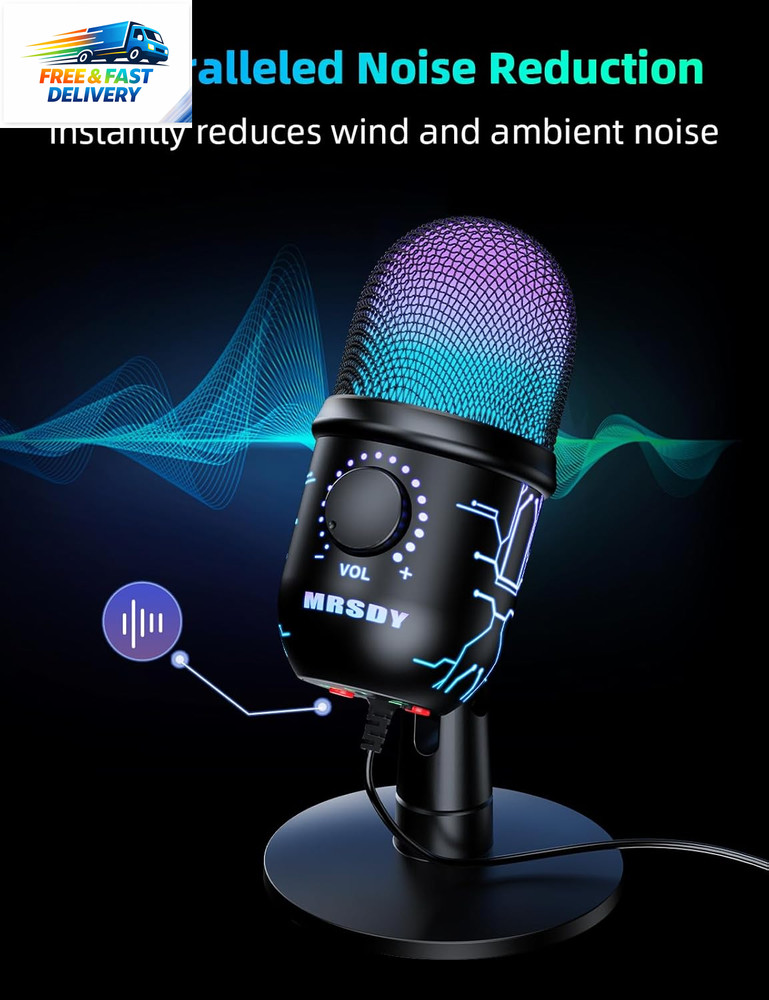 Gaming Microphone, USB Computer Microphone for PC, Mac, /5, Condenser Podcast Mi