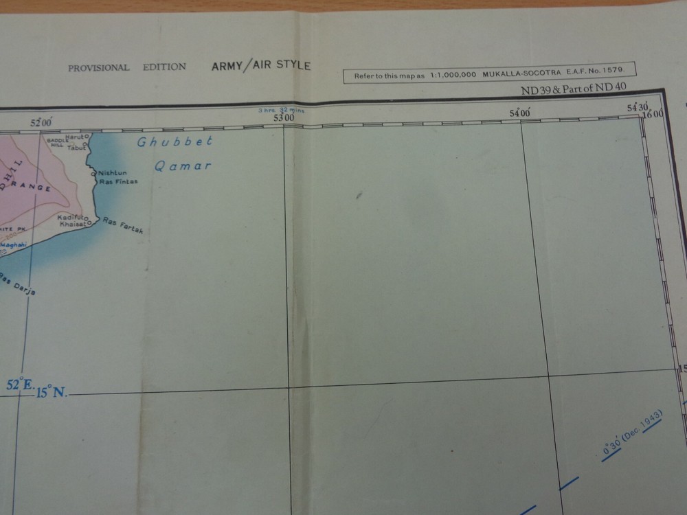 WW2 "RESTRICTED" map "MUKALLA - SOCOTRA" - FIRST PRINTING - VERY LOW PRINT RUN