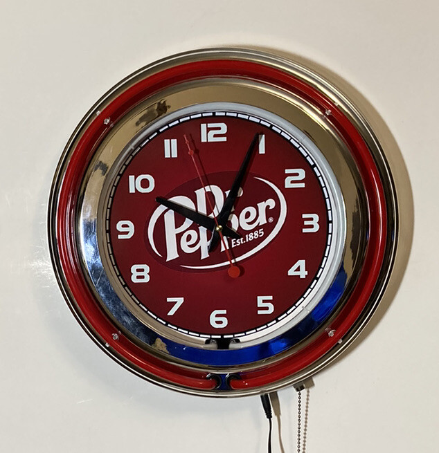 Dr Pepper logo neon wall clock