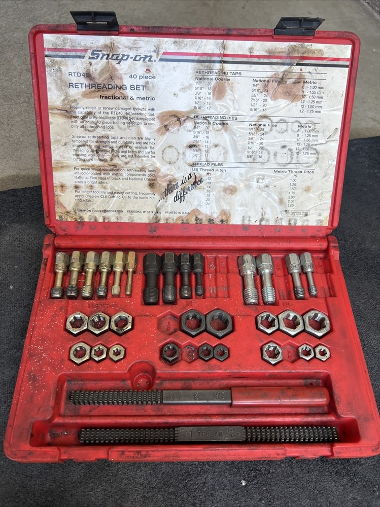 For Snap On Tools Fractional & Metric Rethreading Set RTD40 Used Missing 7pc