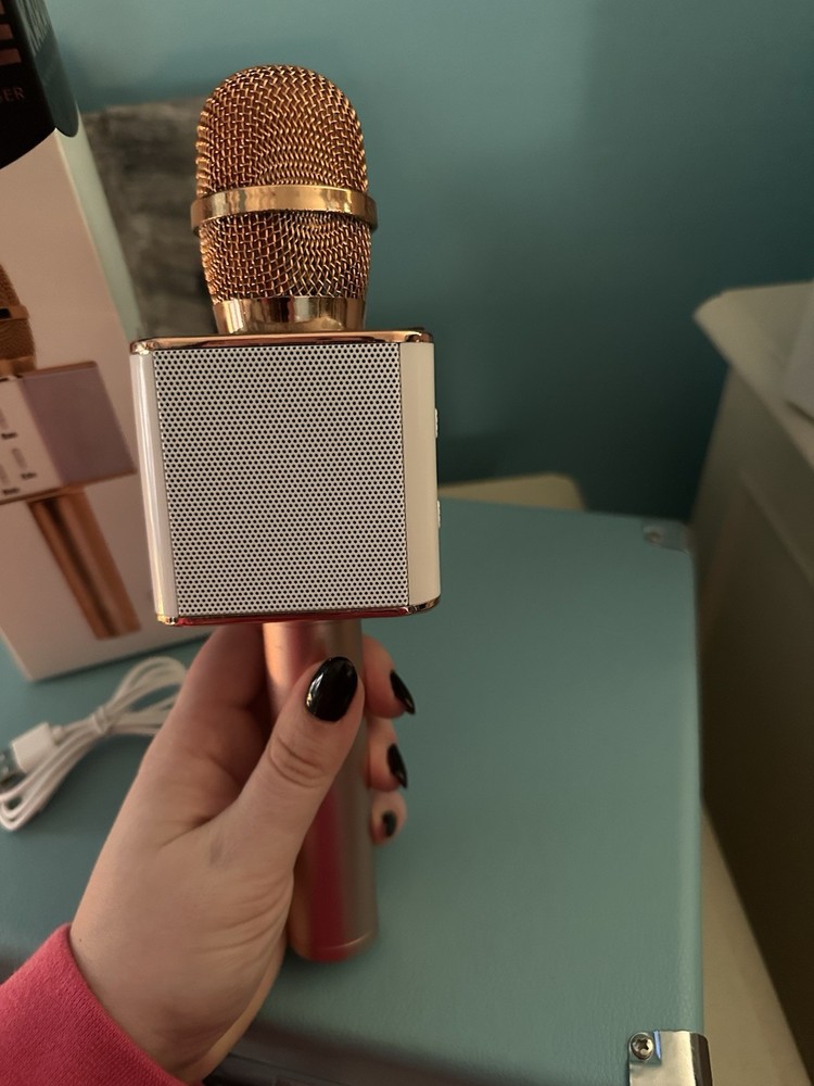 3-in-1 Wireless Karaoke Microphone Rose gold Bluetooth USB Speaker Echo Control