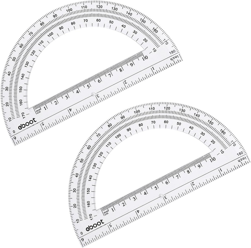 Plastic Protractor Math Protractors 180 Degrees, 6 Inch, Pack of 2 (Clear)