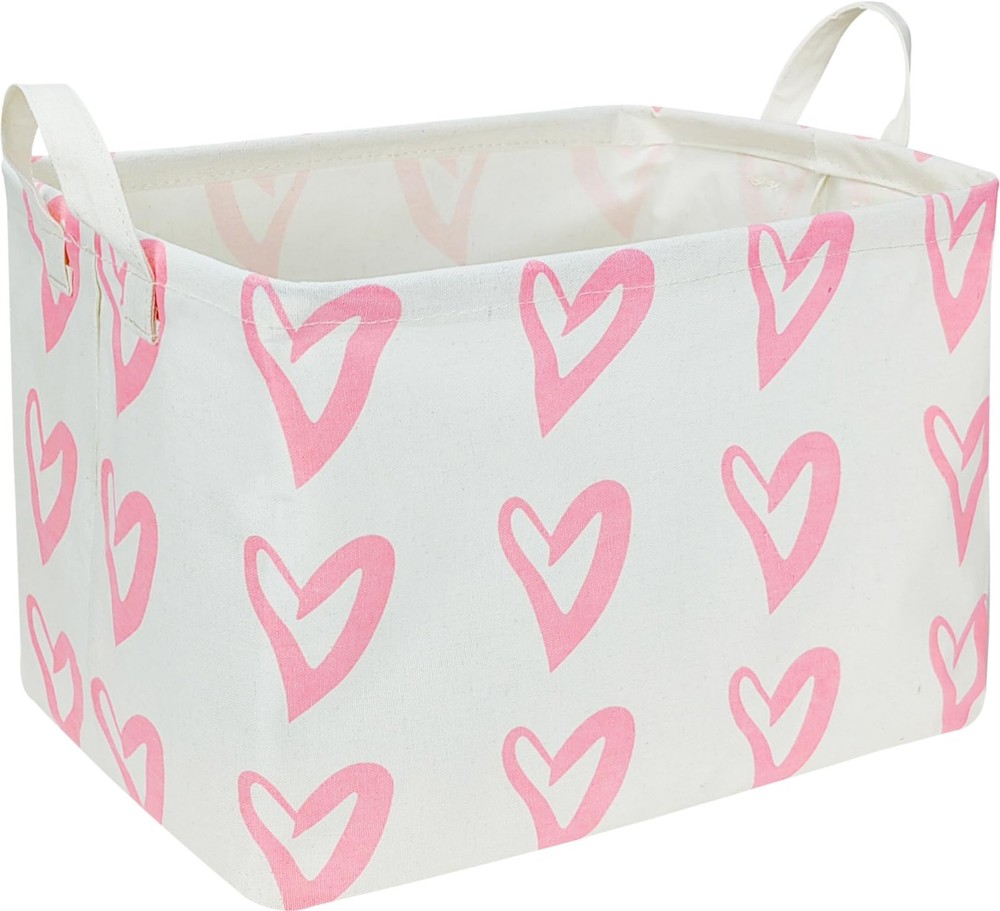 Rectangular Pink Storage Basket Emptyheart Print Basket For Kidswaterproof Stora
