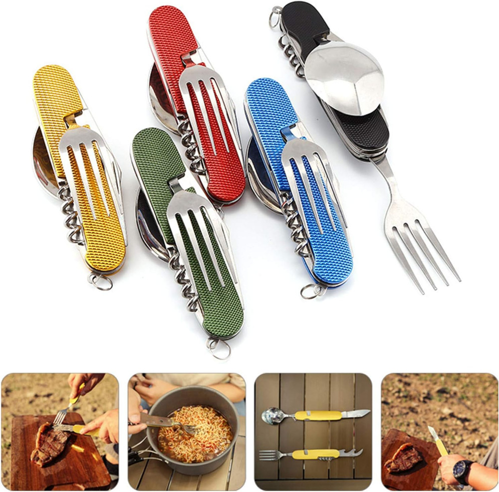 6-In-1 Multi-Function Camping Utensil Flatware Set Detachable Spoon Fork Knife C