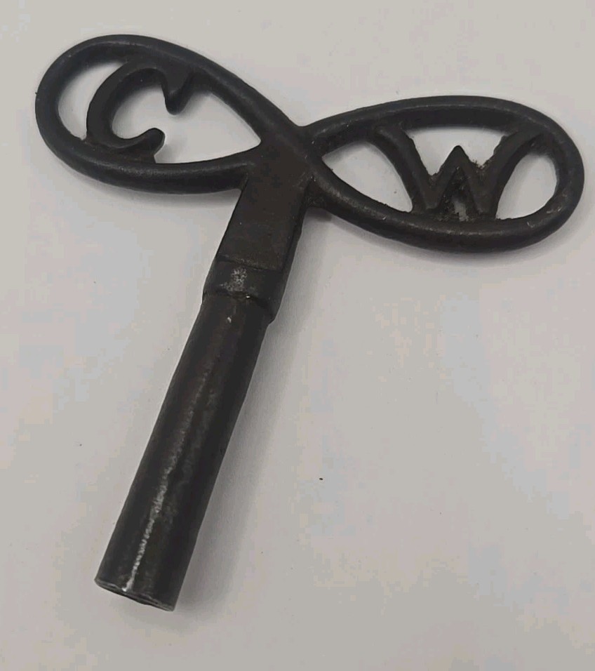 Antique Metal Clock Key Initials C W on Handle