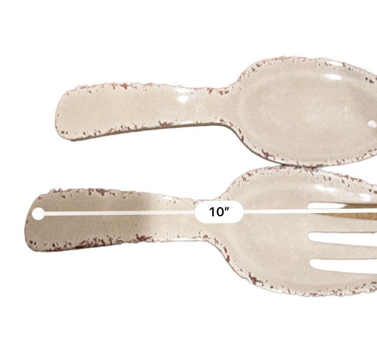 Tommy Bahama Cream Gray Rustic Crackled Salad Server Set Serving Spoon Fork