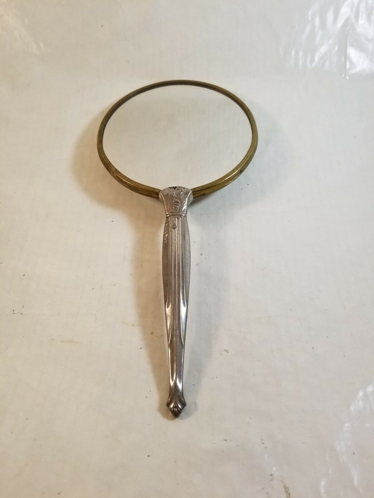 Vintage Silvertone Floral Pattern Vanity Handheld Mirror Regular / Magnification