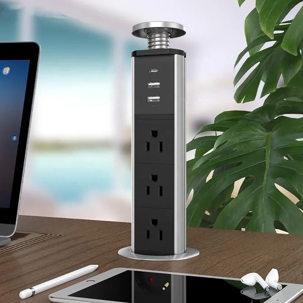 Melery Pop-up Socket Power Strip Kitchen Hidden Table USB Type-C US Plug Outlet