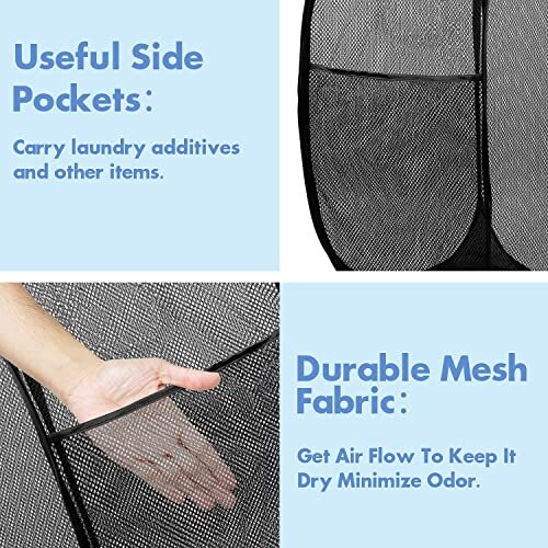 Pop Up Hamper, 1 PCS Mesh Pop Up Laundry Hamper, Premium Pop Up Laundry Black