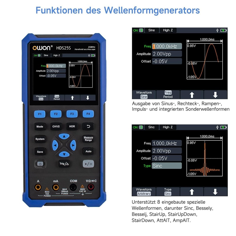 Handheld Oscilloscope Multimeter 2 Channel 25MHz