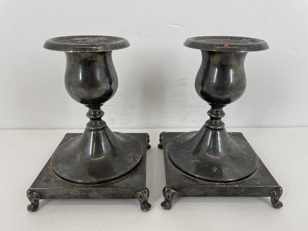 Vintage 5" Silver Tone Crescent Candle Stick Holders