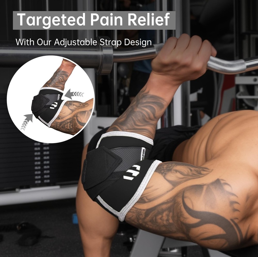 MANUEKLEAR Adjustable Compression Elbow Wraps for Weightlifting(1 Pair), Elbo...
