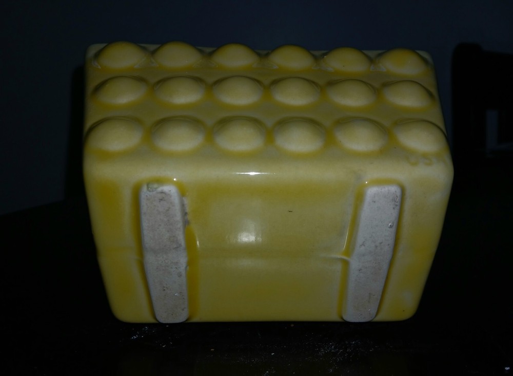 USA Pottery Ceramic Rectangular Planter Vintage MCM Yellow Hobnail