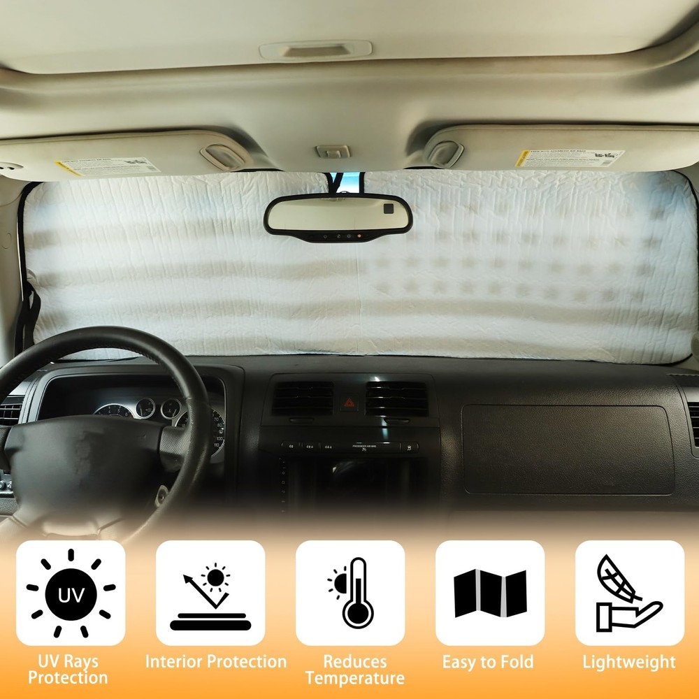 Windshield Sunshade Foldable Reflective Sun American Flag Pattern, Black