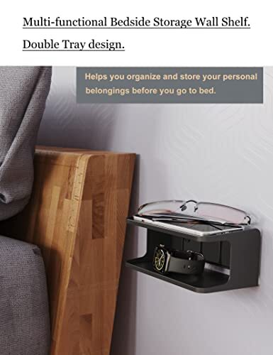 NOTMBESTM Bedside Wall Shelf Organizer Small Mount Black