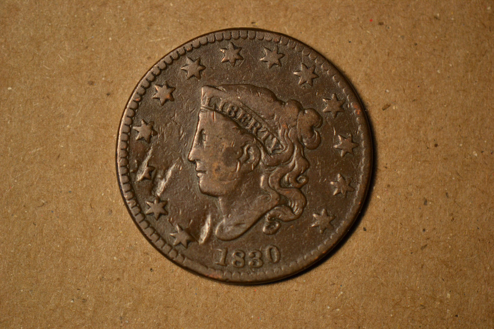 1830 Large Letters Coronet Head Large Cent- Fine with some marks.