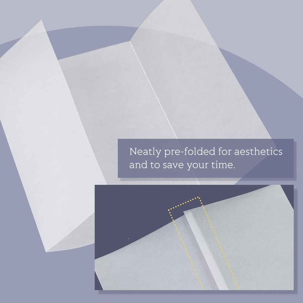 Vellum Paper 5x7 Pre Folded 120 Sheets Jackets Invitations 115GSM Translucent