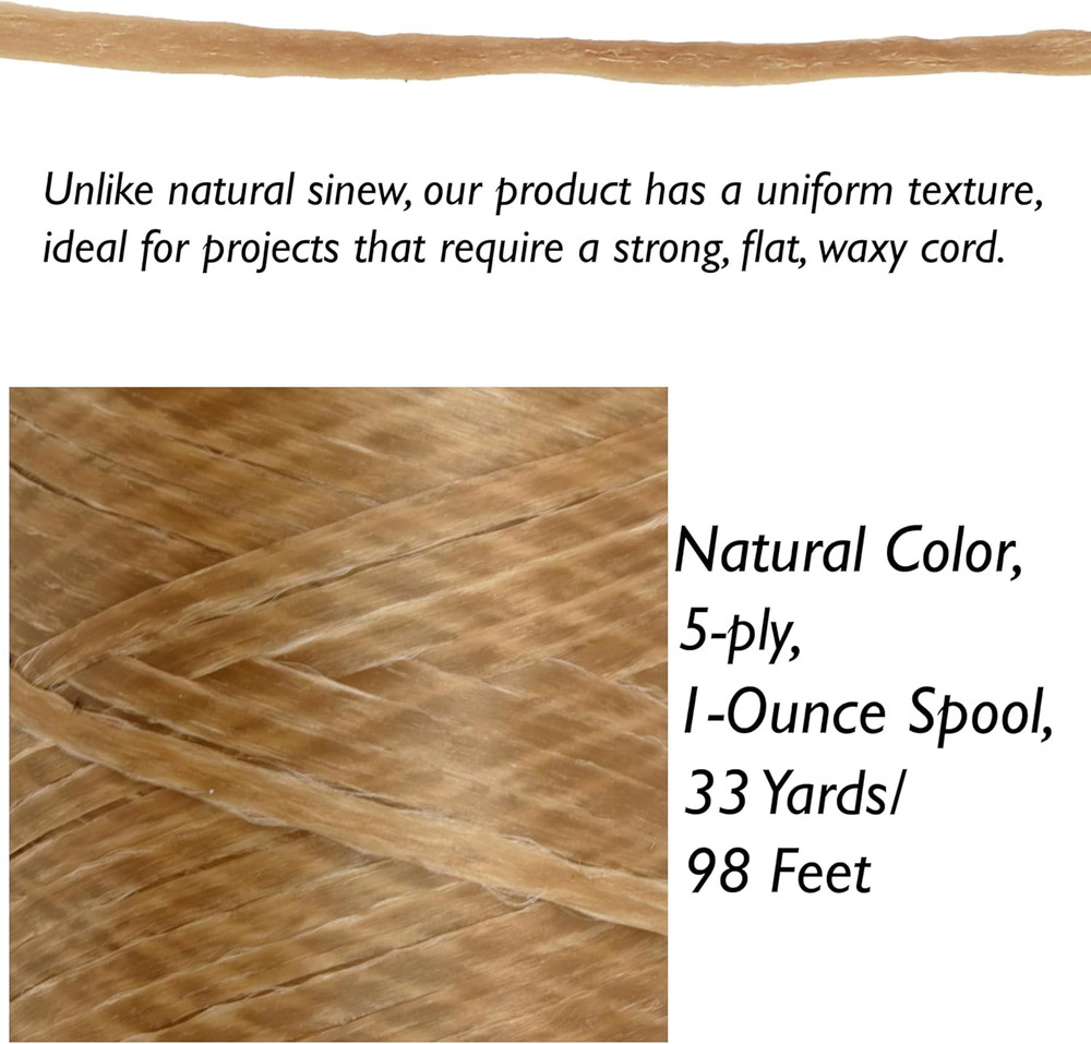 Artificial Sinew Waxed Thread – Flat Polyester Craft String, Natural Color, 5-Pl