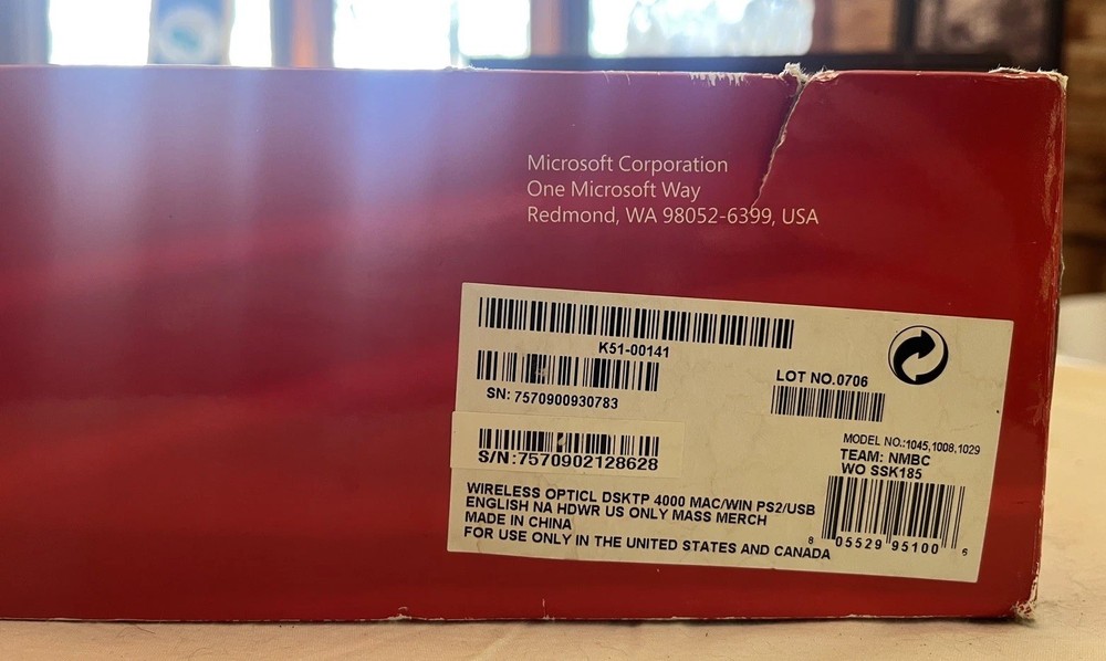 Microsoft Advanced Ergonomic Wireless Laser Desktop 4000 Keyboard Mouse G2U