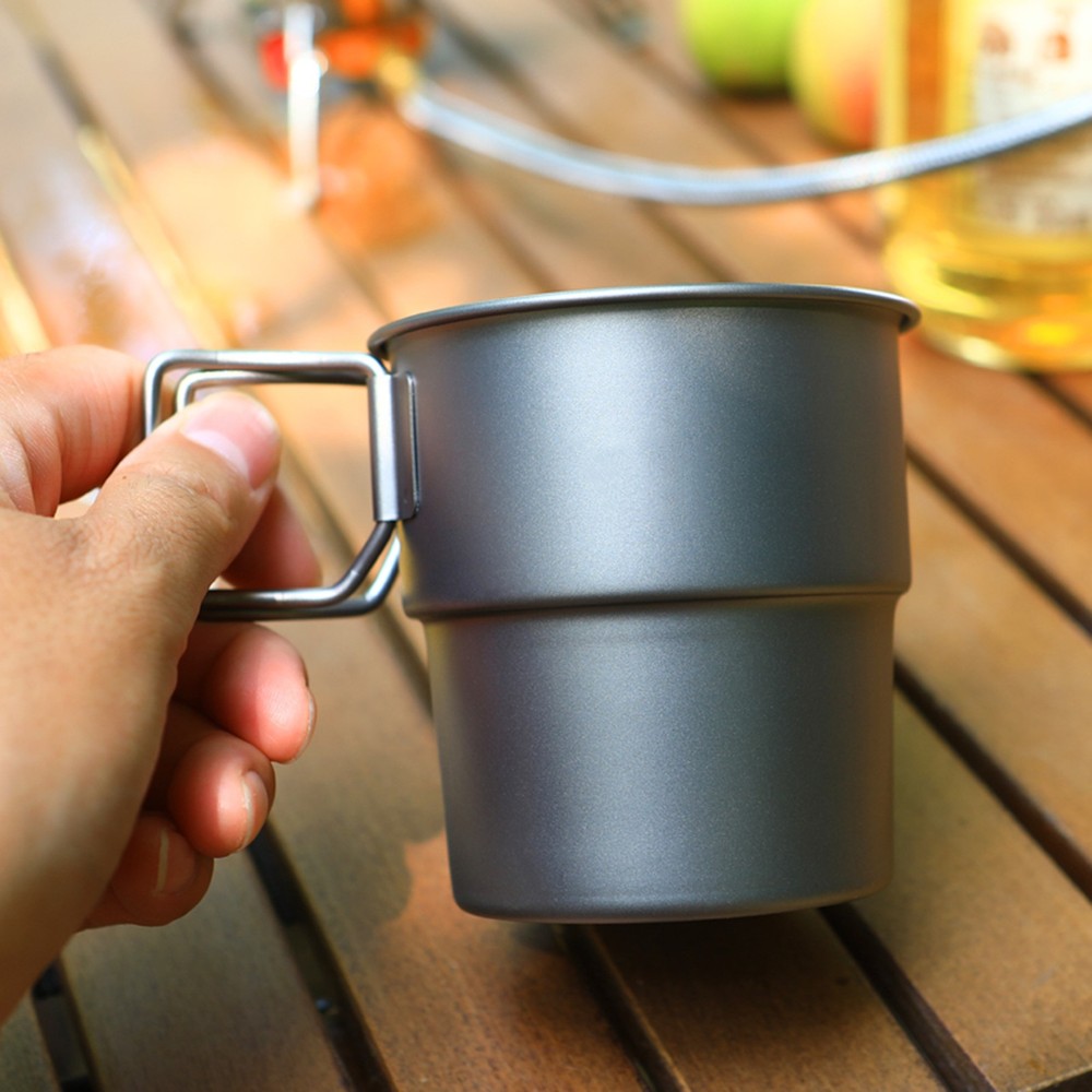 Stackable Coffee Mugs Titanium Camping Cups 300ml Foldable Handle Outdoor Y ZPKI