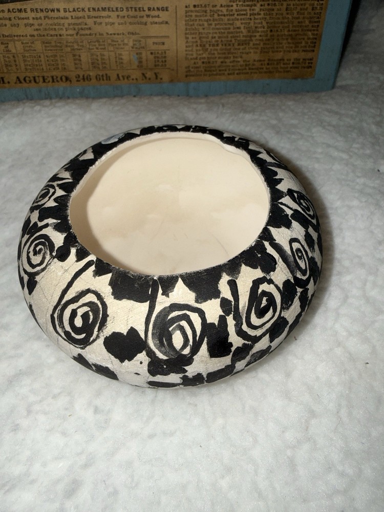 Krista Sandoval Handmade Signed Ceramic Vase Black White Abstract Pattern