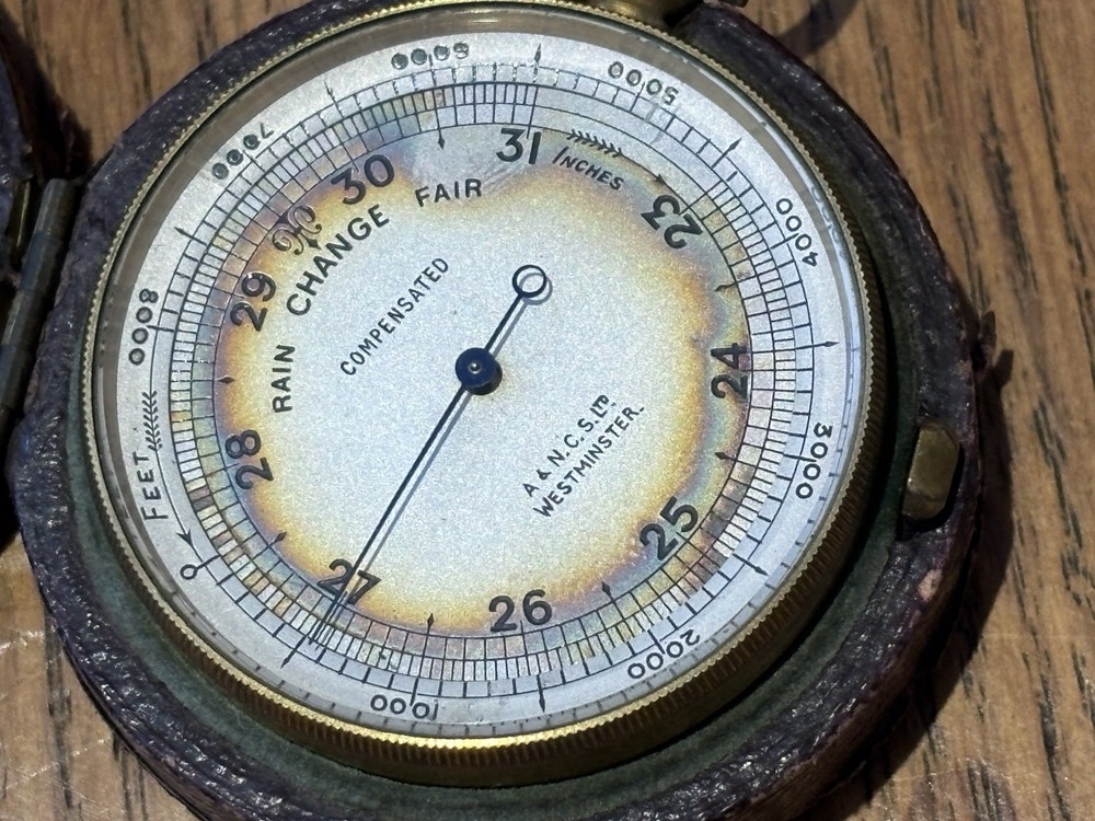Antique Pocket Barometer Altimeter In Original Leather Case.