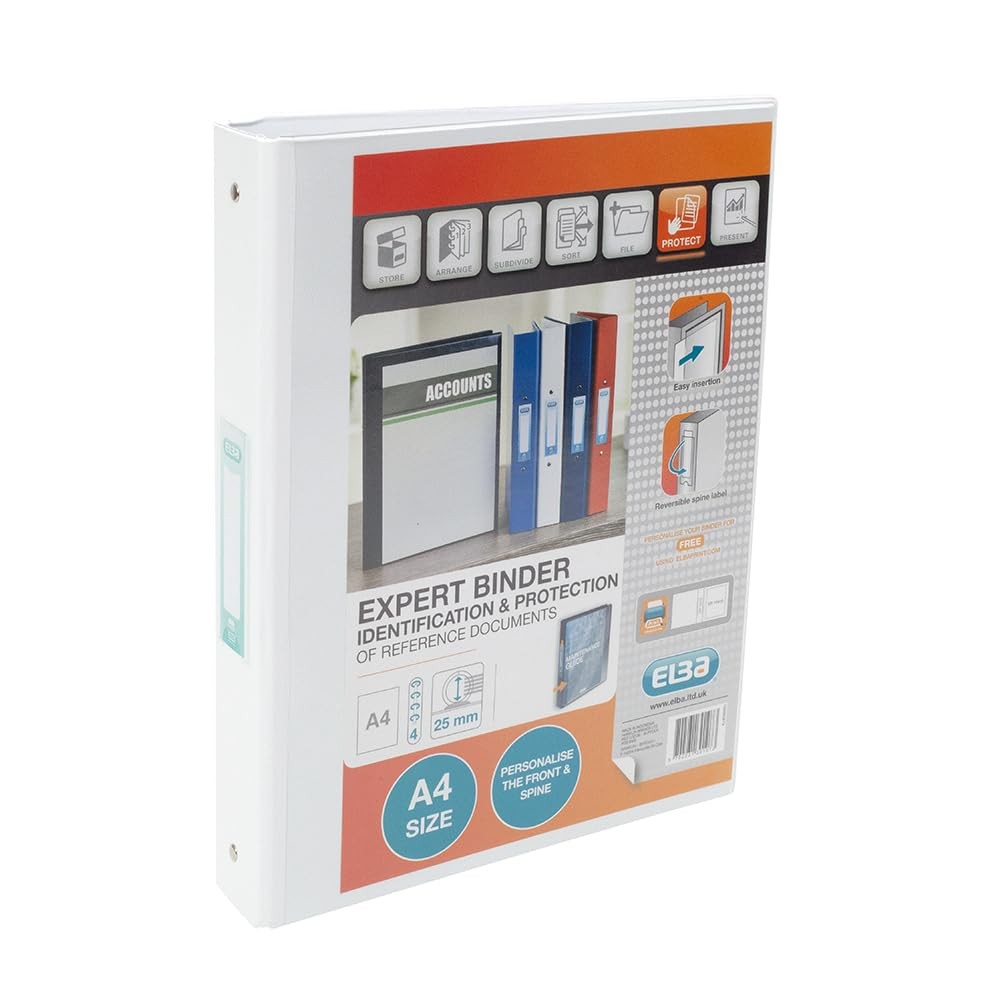 Elba Vision A4 30 mm 4 O-Ring Binder, White Single White A4 4 Ring