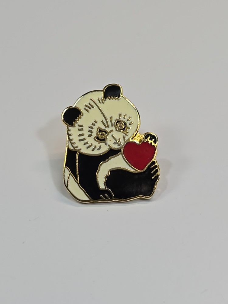 Panda Bear With Red Heart Lapel Pin