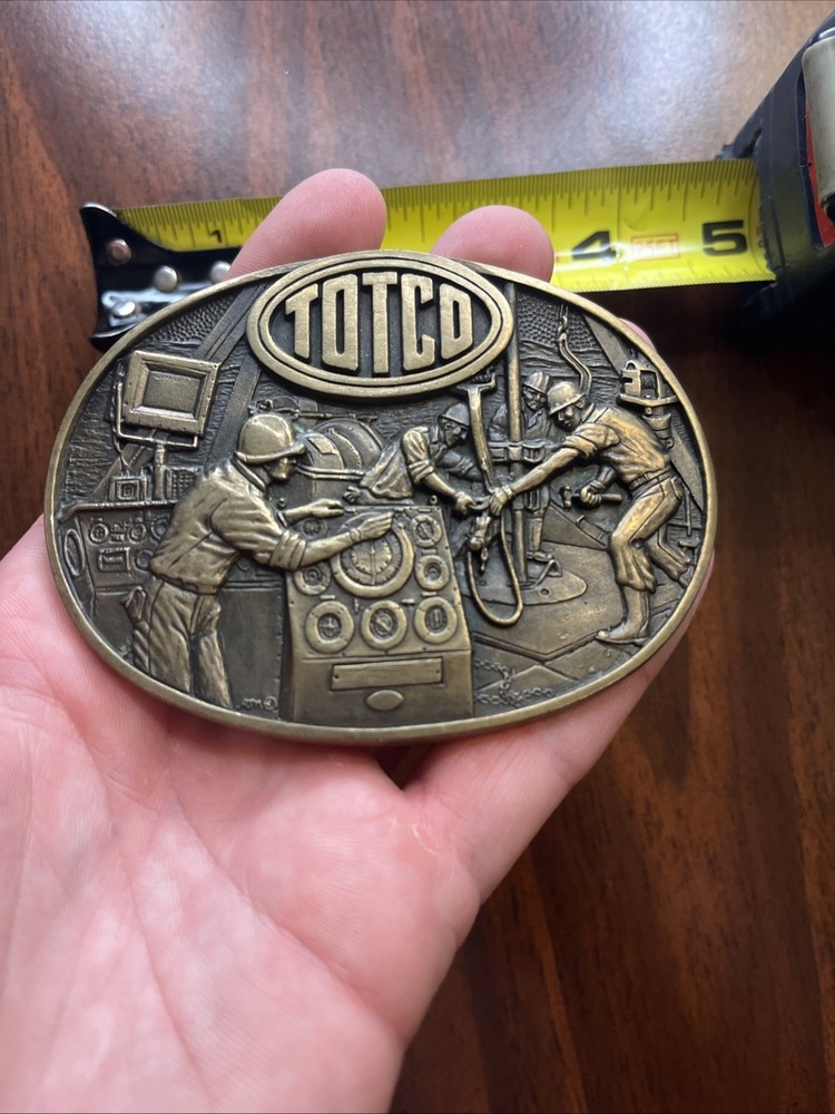 1982 TOTCO Technical Oil Tool Company Solid Brass Belt Buckle Sealed Bag EUC