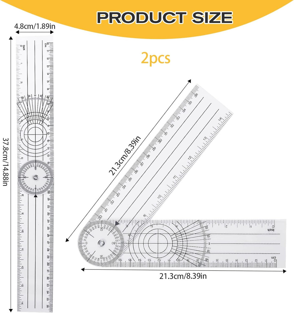 2Pcs Clear Plastic Goniometer Quick Angle Protractor Angle Finder Angle Ruler Ca