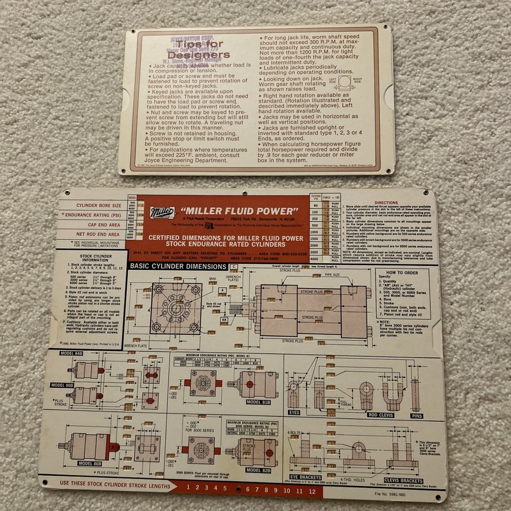 Joyce Jack & Miller Cylinder Sliding selection Calculators