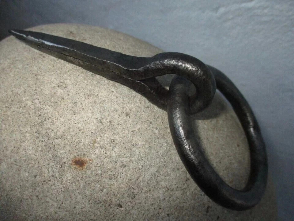 Antique Wrought Iron Tethering Ring on Pin Blacksmith Hardware Pin