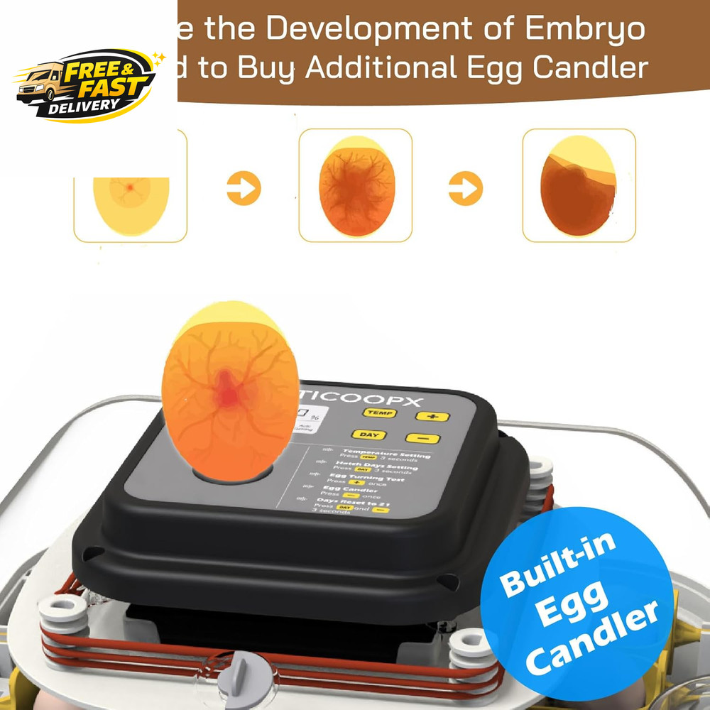 30 Egg Incubator with Humidity Display, Egg Candler, Automatic Egg Turner, for H