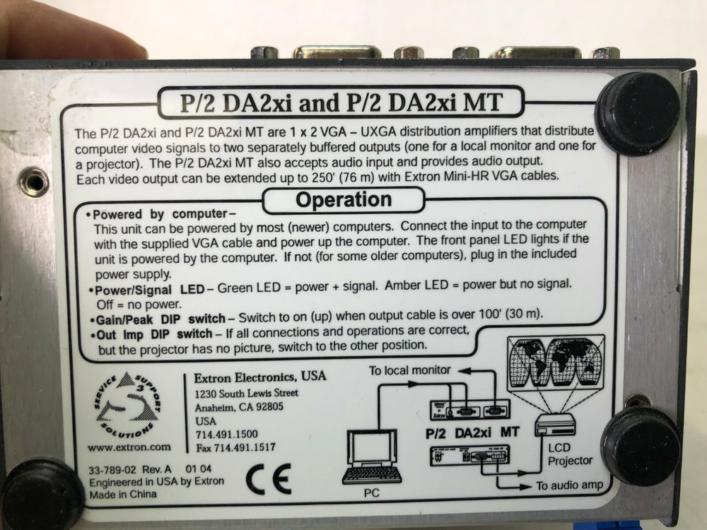 Extron P/2 Da2xi MT UXGA Distribution Amplifier Versa Tools Audio Output