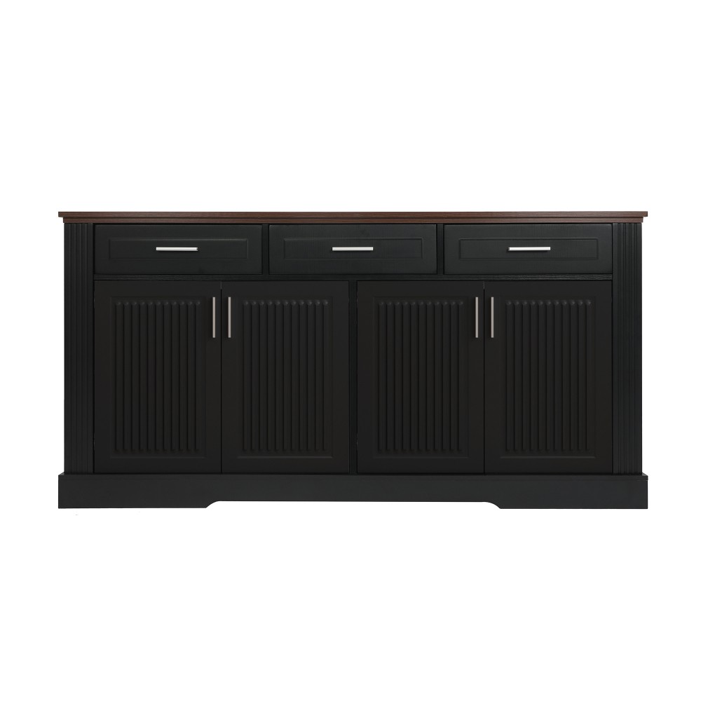 Modern Fluted Sideboard Buffet w/4 Doors & 3 Drawers for Kitchen Dining