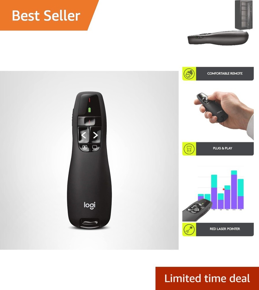 Wireless Presentation Remote with 50ft Range & Red Laser Pointer for Confidence