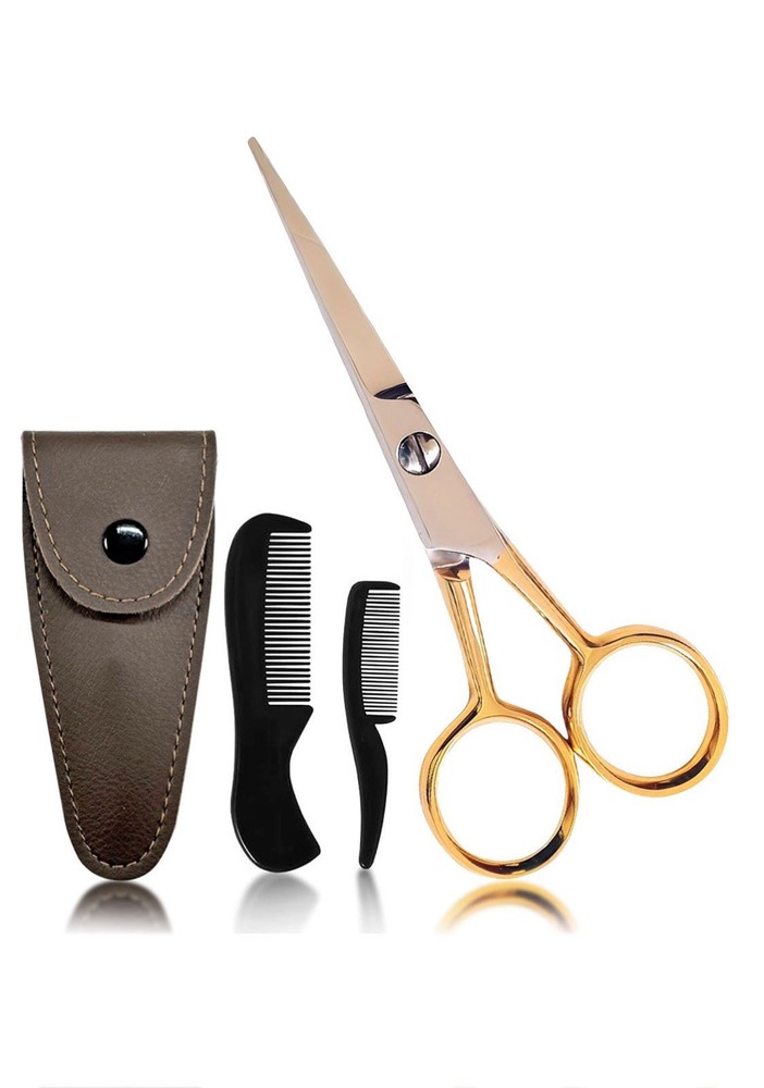 Beard Mustache Grooming Set - Precision Scissors and Combs Kit for Men -...