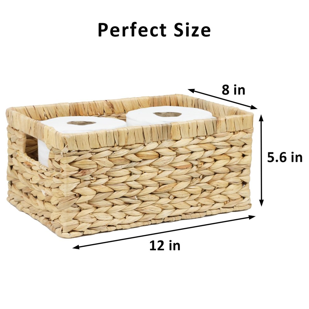 Wicker Basket, Water Hyacinth Baskets for Organizing, Rectangular Wicker Stor...
