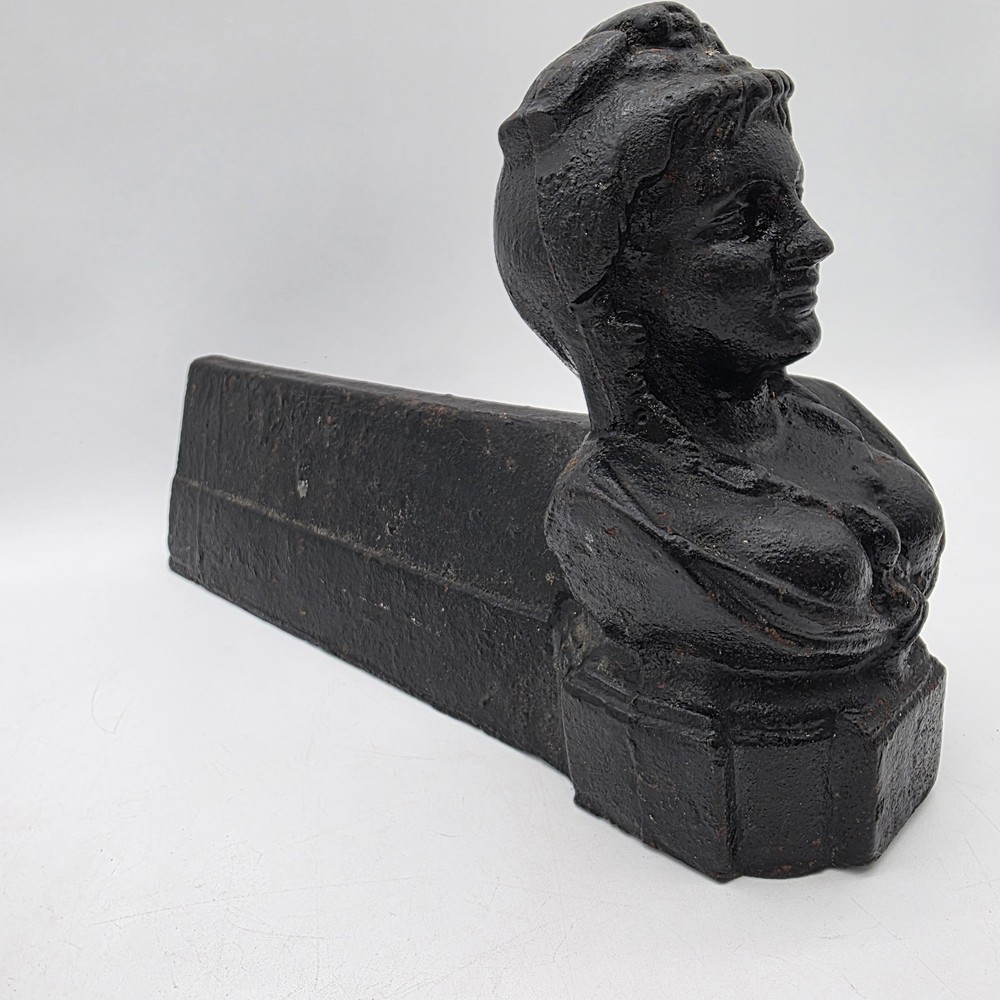 19th Century Queen Bust Firedogs, Antique Cast Iron