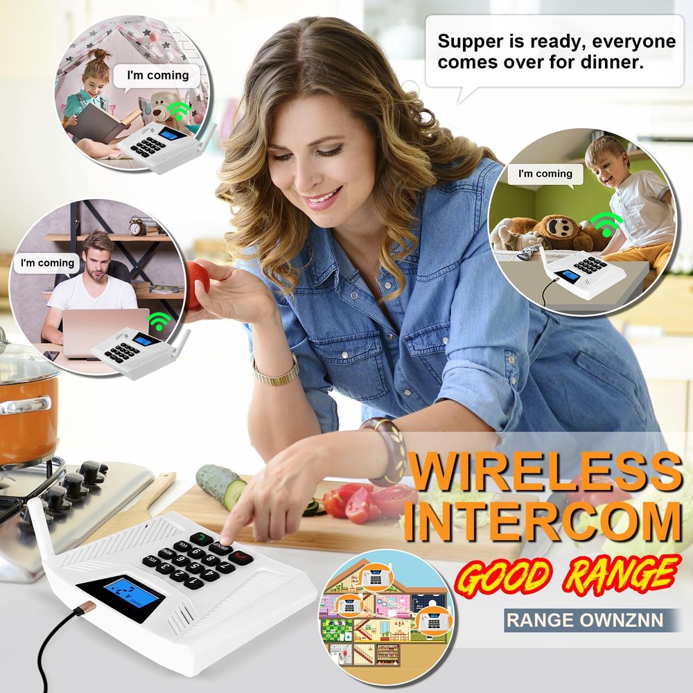Intercoms Wireless for Home, Full Duplex Hands-Free Intercom, 5300ft White